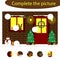 Complete the puzzle and find the missing parts of the picture, christmas fun education game for children, preschool worksheet