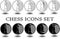 Complete set of black and white chess pieces in circle icons