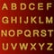 A complete set of gold 3D letters cut into straight strips. The edges of the letters are rounded. Font is isolated by a dark red