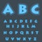 A complete set of Latin cyan letters with a lace mesh inside. Font is isolated by a dark background. Letters are made in 3D shape