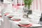 Complete set of white ware with Red napkin