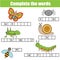 Complete the words children educational game. Insects theme