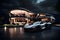 complex 3d render ultra detailed hyper realistic modern luxury house inside a supercar. AI generated