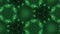 Complex green composition of particles that form cells. 3d looped smoothed particles animation with a kaleidoscope