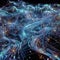 Complex network of glowing blue and purple waves on a dark background, generative ai