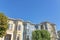 Complex townhouses with bow windows in a low angle view in San Francisco, California