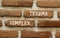 Complex trauma symbol. Concept words Complex trauma on red brown brick wall. Beautiful red brown brick wall background. Business