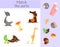 Compliance with children`s educational game. Match animal parts. Find the missing puzzles