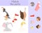 Compliance with children`s educational game. Match animal parts. Find the missing puzzles