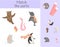 Compliance with children`s educational game. Match animal parts. Find the missing puzzles