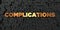 Complications - Gold text on black background - 3D rendered royalty free stock picture