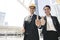 Compliment of teamwork, businesspeople show thumb to praise and