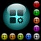 Component settings icons in color illuminated glass buttons