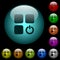 Component switch icons in color illuminated glass buttons