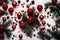 Compose a festive pattern for the Xmas New Year holiday celebration, using a vibrant arrangement of red balls and lush fir