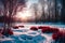 Compose a serene winter landscape capturing a tranquil winter scene,