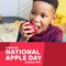 Composite of african american boy eating apple and celebrate national apple day, october 21st text