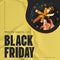 Composite of black friday text and gift on yellow and black background