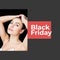Composite of black friday text over caucasian woman on black background