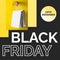 Composite of black friday text and shopping bags on yellow and black background