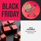 Composite of black friday text and shopping trolley and gift on black and red background
