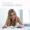 Composite of caucasian woman lying on bed reading book with international literacy day text