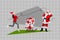 Composite collage image of excited running girl aged santa claus hold pile stack giftbox sledge isolated on creative