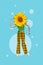 Composite collage photo of young dancing headless creative sunflower girl wear painting clothes dance summer bloom