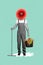 Composite collage photo of young headless worker housecleener gardener man hold swabber with bucket flowers isolated on