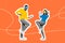 Composite collage picture image of funny funky couple friends dance have fun celebrate holiday party disco victory