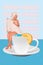 Composite collage spa salon hotel resort cosmetology funny woman wrapped towel excited summer swimming pool cup isolated