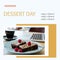 Composite of dessert day and enjoy a dessert text and chocolate cakes with raspberries in plate