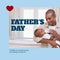 Composite of father\'s day text and african american father feeding milk to baby son at home