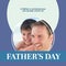 Composite of father\'s day text and close-up portrait of caucasian shirtless father and son