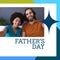 Composite of father\\\'s day text and portrait of multiracial young couple sitting on sofa at home