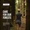 Composite of this friday, care for our forests text, rear view of caucasian woman standing in woods