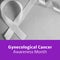 Composite of gynecological cancer awareness month over ribbon on grey background