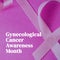Composite of gynecological cancer awareness month over ribbon on purple background