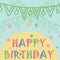 Composite of happy birthday text over bunting and pattern at birthday party