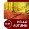 Composite of hello autumn text over autumn trees