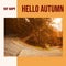 Composite of hello autumn text over autumn trees