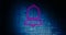 Composite of illuminated digital pink notification bell icon against blue wall, copy space