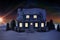 Composite image of 3D illuminated house covered in snow