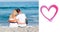 Composite image of affectionate couple sitting on the sand at the beach