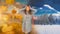 Composite image of anxious pretty brunette wearing winter clothes posing