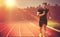 Composite image of athletic man jogging against white background