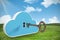 Composite image of blue locker in cloud shape with key 3d