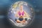 Composite image of calm blonde sitting in lotus pose with hands together