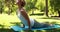 Composite image of closeup of cropped sporty women in lotus pose