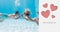 Composite image of cute couple kissing underwater in the swimming pool